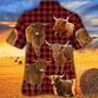 Highland Cattle Red Tartan Pattern All Over Printed Hawaiian Shirt, Farm Hawaiian Shirt, Farmer Hawaii