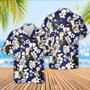 Holstein Flower Blue Pattern Hawaiian Shirt, Farm Hawaiian Shirt, Farmer Hawaii