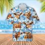 Jersey Cattle Blue Flower Pattern Hawaiian Shirt, Farm Hawaiian Shirt, Farmer Hawaii