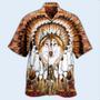 Native American Wolf Feather Headdress Cool Hawaiian Shirt, Native America Shirt, Native American Hawaiian Shirt