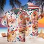 Pomeranian Dog United States Flag Hawaiian Flowers All Over Printed Hawaiian Shirt, Farm Hawaiian Shirt, Farmer Hawaii