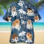 Pomeranian Hawaiian Tropical Plants Pattern Blue And White All Over Printed Hawaiian Shirt, Farm Hawaiian Shirt, Farmer Hawaii