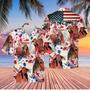 Red Brahman Cattle American Flag Hawaiian Flowers All Over Printed Hawaiian Shirt, Farm Hawaiian Shirt, Farmer Hawaii