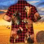 Red Brahman Cattle Red Tartan Pattern All Over Printed Hawaiian Shirt, Farm Hawaiian Shirt, Farmer Hawaii