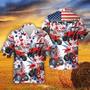 Red Tractors American Flag Hawaiian Flowers All Over Printed Hawaiian Shirt, Farm Hawaiian Shirt, Farmer Hawaii