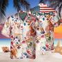 Shiba Inu Dog United States Flag Hawaiian Flowers All Over Printed Hawaiian Shirt, Farm Hawaiian Shirt, Farmer Hawaii