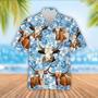 Texas Longhorn Cattle Blue Flower Pattern Hawaiian Shirt, Farm Hawaiian Shirt, Farmer Hawaii