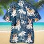 Welsh Corgi Hawaiian Tropical Plants Pattern Blue And White All Over Printed Hawaiian Shirt, Farm Hawaiian Shirt, Farmer Hawaii