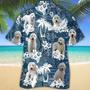 White Goldendoodle Hawaiian Tropical Plants Pattern Blue And White All Over Printed Hawaiian Shirt, Farm Hawaiian Shirt, Farmer Hawaii