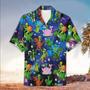 Alien With Dinosaur Hawaiian Aloha Shirts