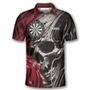 All Over Print Dart Polo Shirt, Skull Br Custom Darts Shirts For Men, Red Skull Dart Shirt
