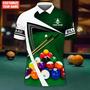 All Over Print White And Green Pool Polo Shirt, Pool Table Billiard Shirt, Gift For Men Women