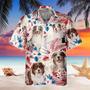 Australian Shepherd Dog United States Flag Hawaiian Flowers All Over Printed Hawaiian Shirt, Farm Hawaiian Shirt, Farmer Hawaii