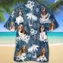 Basset Hound Hawaiian Tropical Plants Pattern Blue And White All Over Printed Hawaiian Shirt, Farm Hawaiian Shirt, Farmer Hawaii