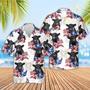 Belted Galloway American Flowers And Flag Pattern Hawaiian Shirt, Farm Hawaiian Shirt, Farmer Hawaii