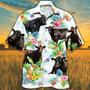 Black Angus Cattle Lovers Tropical Flower Hawaiian Shirt, Cow Aloha Short Sleeve Casual Hawaiian Shirt