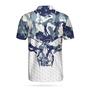 Blue And White Camouflage Golf Set Short Sleeve Skull Golf Polo Shirt, Best Camo Golf Shirt For Men Coolspod