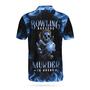 Bowling Murder Polo Shirt, Blue Flame Pattern Bowling Polo Shirt, Scary Skull Shirt Design For Halloween Coolspod