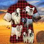 Brahman Cattle Red Tartan Pattern All Over Printed Hawaiian Shirt, Farm Hawaiian Shirt, Farmer Hawaii