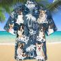 Cardigan Welsh Corgi Hawaiian Tropical Plants Pattern Blue And White All Over Printed Hawaiian Shirt, Farm Hawaiian Shirt, Farmer Hawaii