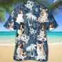 Cardigan Welsh Corgi Hawaiian Tropical Plants Pattern Blue And White All Over Printed Hawaiian Shirt, Farm Hawaiian Shirt, Farmer Hawaii