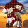 Charolais Cattle Red Tartan Pattern All Over Printed Hawaiian Shirt, Farm Hawaiian Shirt, Farmer Hawaii