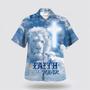 Christian Hawaiian Shirt, Faith Over Fear Bible Verse Jesus Lion Lamb Religion Hawaiian Shirt