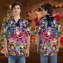 Christmas Music Button Down Santa Plays Guitar Bass Button Down Hawaiian Shirt, Xmas Hawaiian Shirts