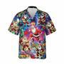 Christmas Music Button Down Santa Plays Guitar Bass Button Down Hawaiian Shirt, Xmas Hawaiian Shirts