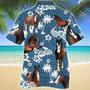 Clydesdale Horse Blue Tribal All Over Printed Hawaiian Shirt, Farm Hawaiian Shirt, Farmer Hawaii