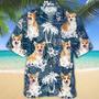 Corgi Hawaiian Tropical Plants Pattern Blue And White All Over Printed Hawaiian Shirt, Farm Hawaiian Shirt, Farmer Hawaii