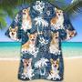 Corgi Hawaiian Tropical Plants Pattern Blue And White All Over Printed Hawaiian Shirt, Farm Hawaiian Shirt, Farmer Hawaii