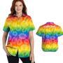 Custom Name Women Hawaiian Shirt For Lgbtq Community In Pride Month, Rainbow Sunflower Pattern