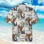 Hawaiian Aloha Shirts Funny Gorilla Drives Dinosaur