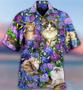 Hawaiian Shirt With Lovely And Purple Flowers, Cat Lovers Hawaiian Shirt