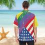 Lgbt Rainbow Men's Hawaiian Shirt American Flag Background, Short Sleeves Button Down Aloha Shirts Beach For Ally