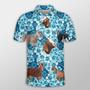 Nubian Goat Men Polo Shirts For Summer - Nubian Goat Blue Hibiscus Pattern Button Shirts For Men - Perfect Gift For Nubian Goat Lovers, Cattle Lovers