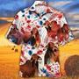 Red Brahman Cattle Lovers American Flag Hawaiian Shirt, Unisex Print Aloha Short Sleeve Casual Shirt