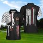 Skull American Flag With Golf Club Polo Shirt, Black And White American Flag Polo Shirt, Patriotic Golf Shirt For Men Coolspod