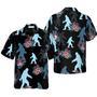 Bigfoot & The Tropical Leaves Bigfoot Hawaiian Shirt, Black Tropical Floral Bigfoot Shirt For Men Summer Gifts