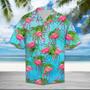 Flamingo Tropical Palm Leaves Summer Vacation Themed Hawaiian Shirt Summer Gifts