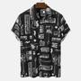 Mens Musical Hawaiian Shirt, Instrument Print Button Front Short Sleeve Black Shirts Summer Gifts