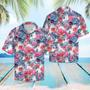 Pink Flamingo With Red Hibiscus In White Hawaiian Shirt Summer Gifts