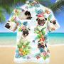 Pug Dog Paw Tropical Flower Blue And White Stripe Hawaiian Shirt, Short Sleeve Hawaiian Aloha Shirt For Men And Women Summer Gifts