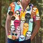 Colorful Sloth Wear Hat Art Hawaiian Shirt Summer Gifts