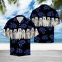 Cute Samoyed Dogs With Blue Hibiscus In Black Hawaiian Shirt Summer Gifts