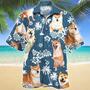 Happy Shiba Inu Dog Blue Tribal Pattern White Plant Hawaiian Shirt Summer Gifts