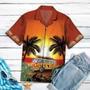 Hippie Bus Under Sunset Palm Tree Beach Themed Pattern Hawaiian Shirt Summer Gifts