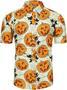 Men Halloween Shirts, Pumpkin Print Short Sleeve Hawaiian Shirt, Skeleton Shirt Summer Gifts