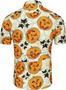 Men Halloween Shirts, Pumpkin Print Short Sleeve Hawaiian Shirt, Skeleton Shirt Summer Gifts